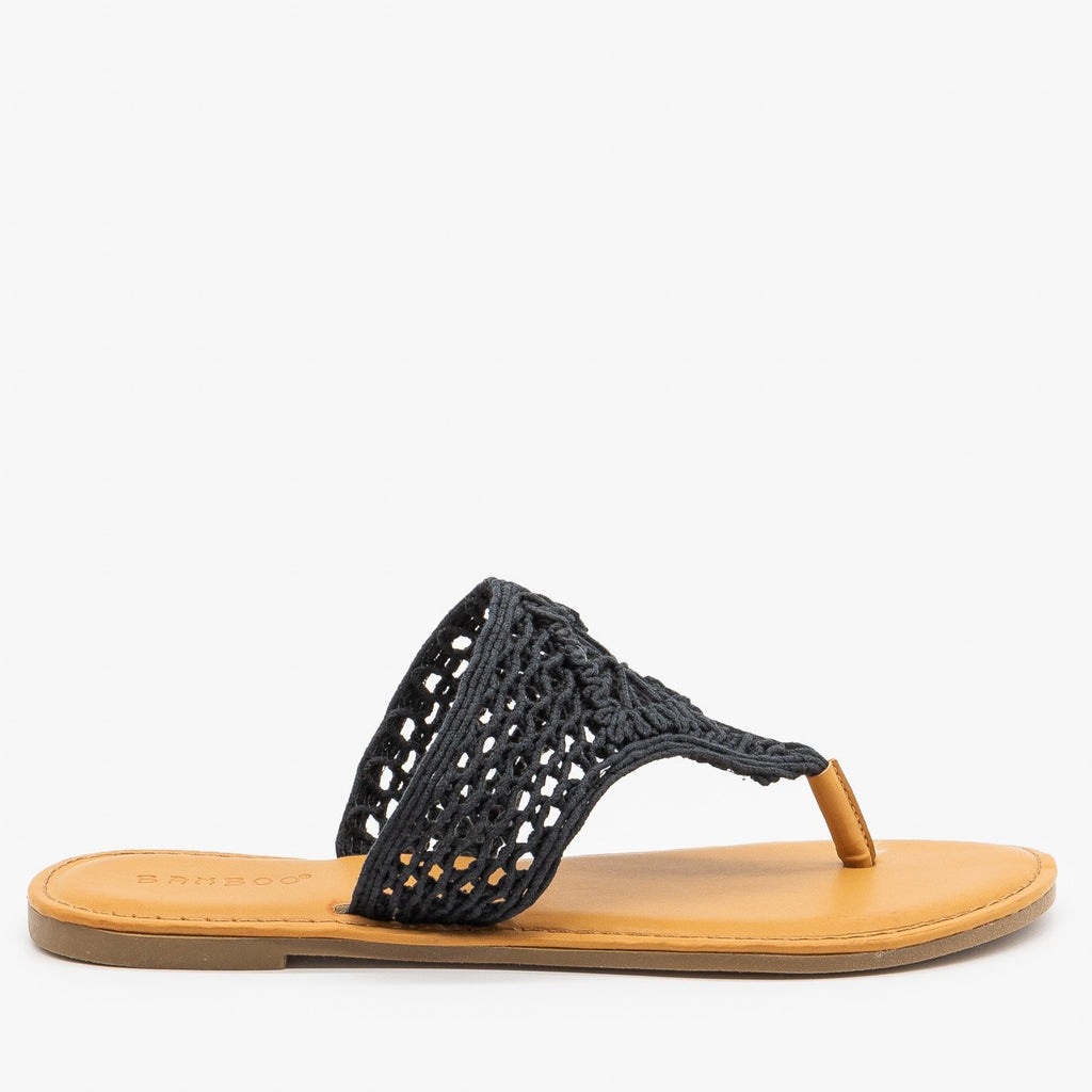 Black Crochet Flip Flops - Bamboo Shoes 