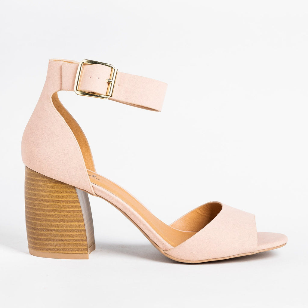 Buckle Ankle Strap Chunky Heels - Qupid 