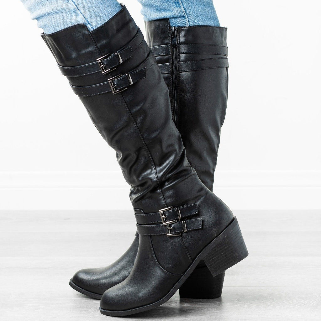 Buckled Heeled Riding Boots Fashion 