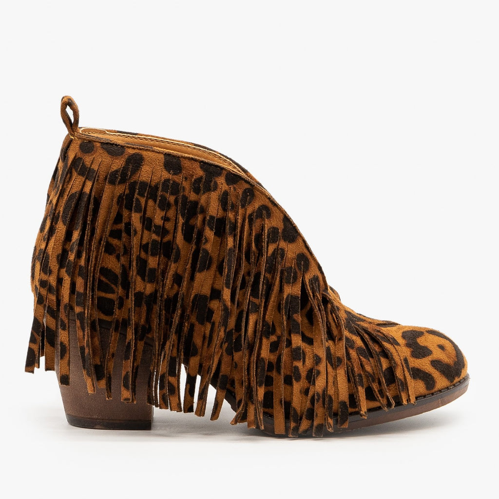 leopard print booties with fringe