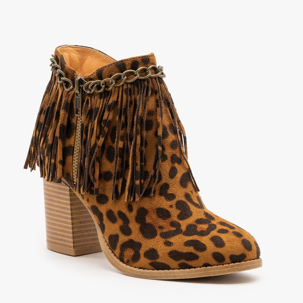 fringe leopard booties