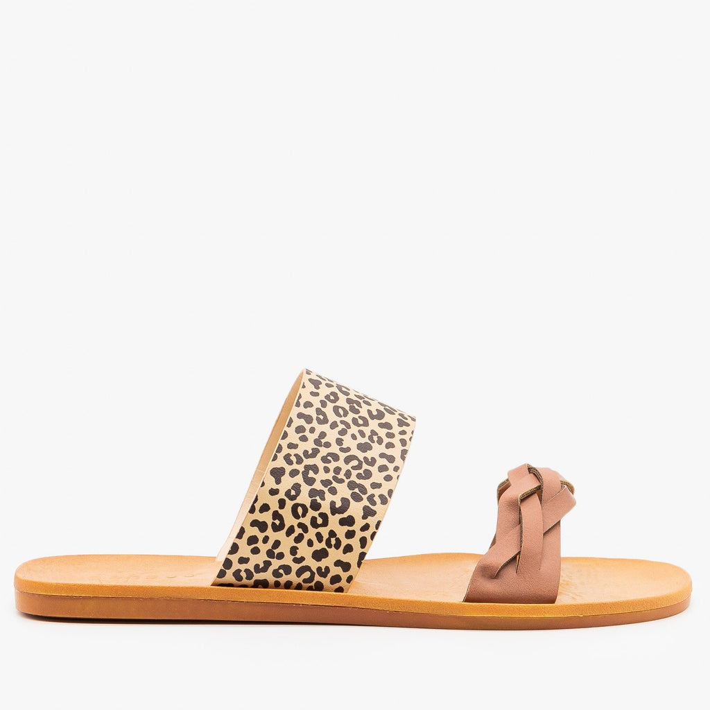 Cheetah Print Braided Slip On Sandals 