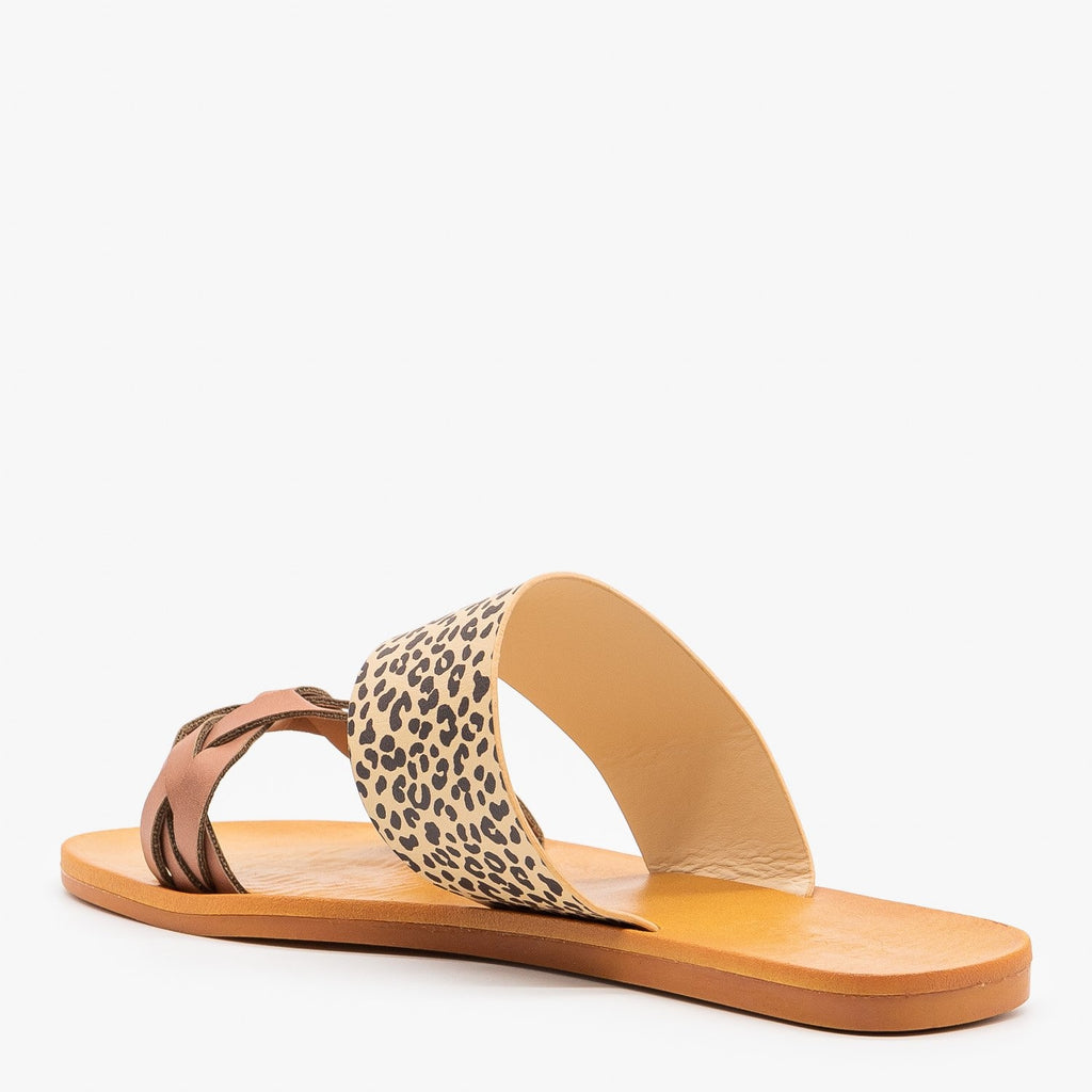 Cheetah Print Braided Slip On Sandals 