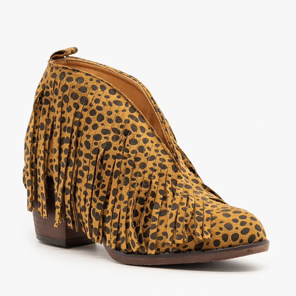 Cheetah Print Fringe Booties - Mata 