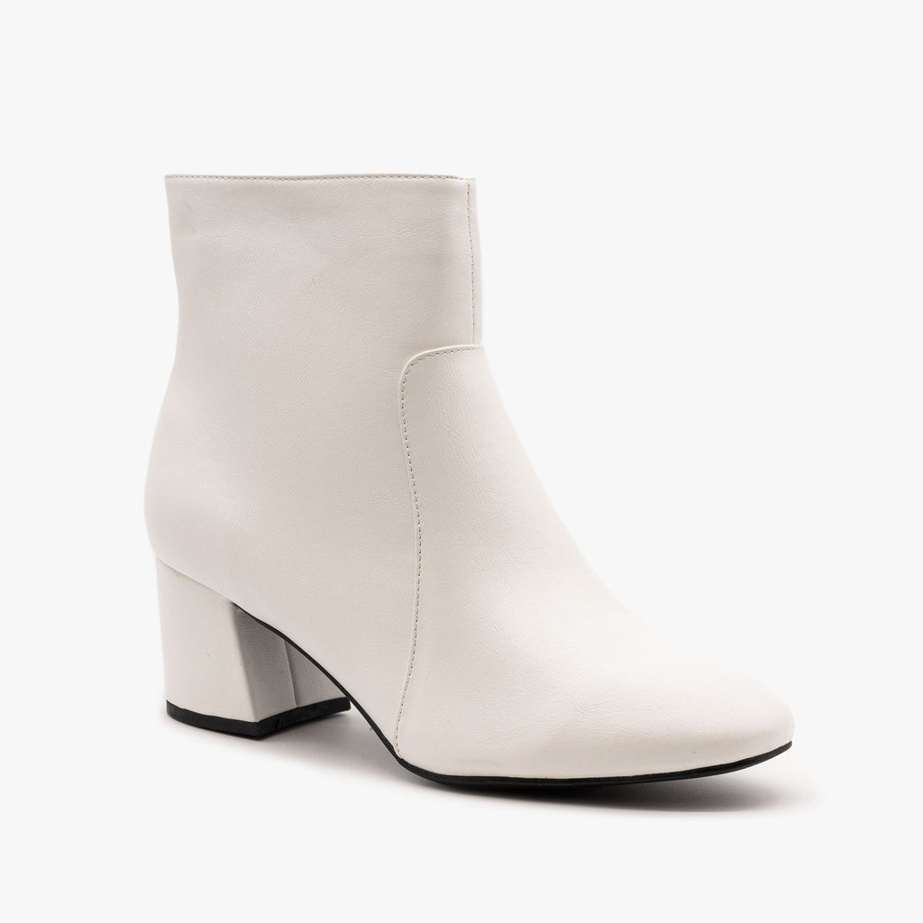 chunky heel white booties