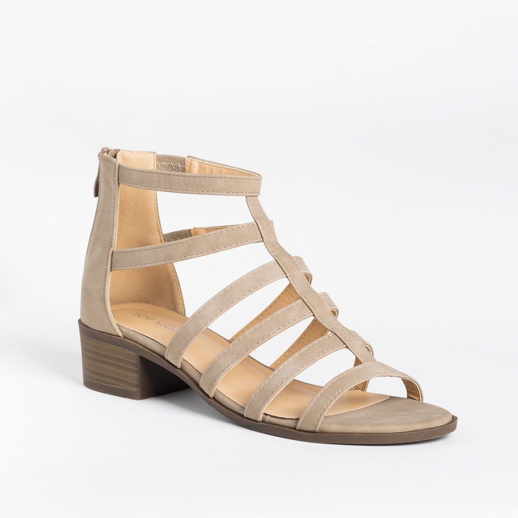 Classy Caged Low-Heeled Sandals - Top 