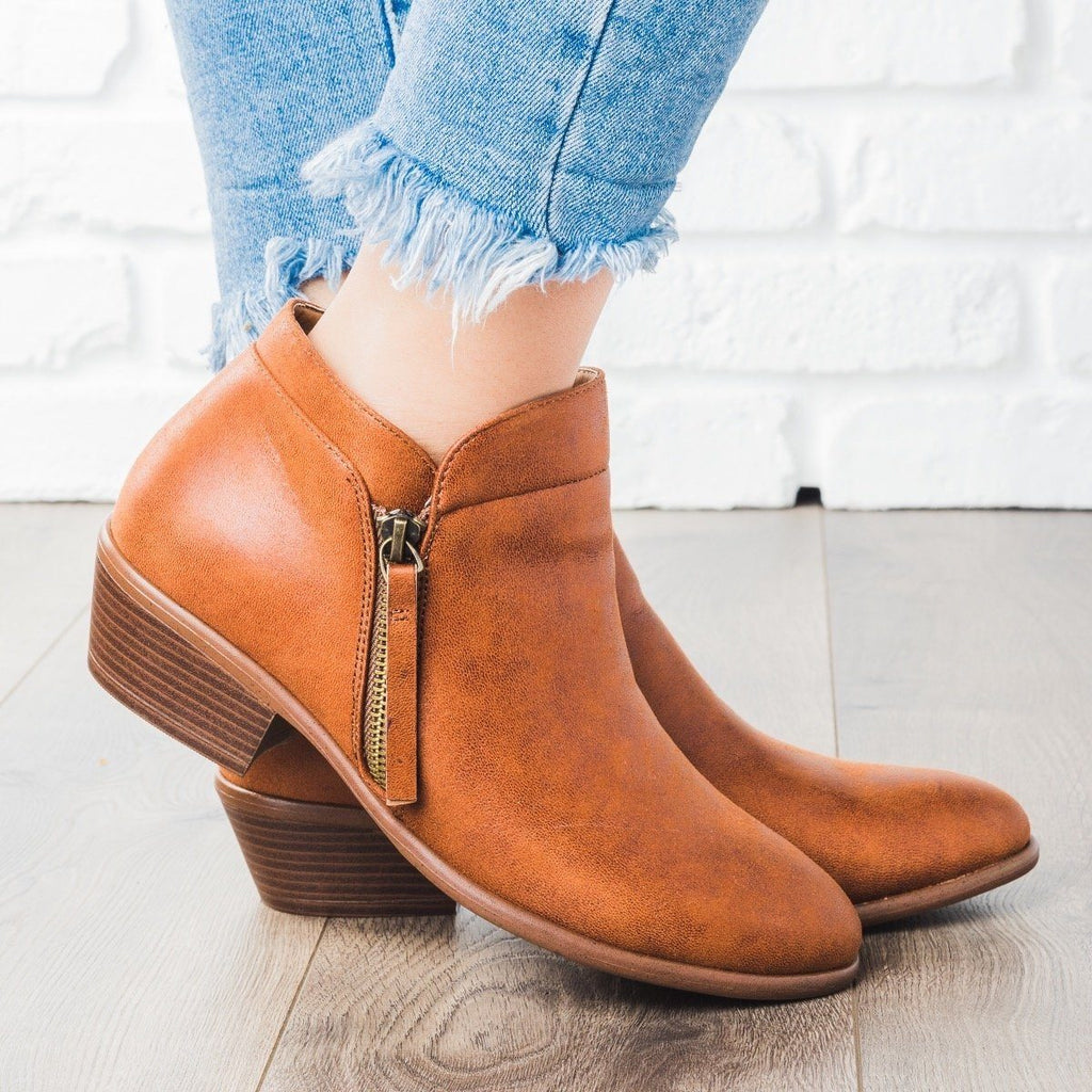 womens cognac booties