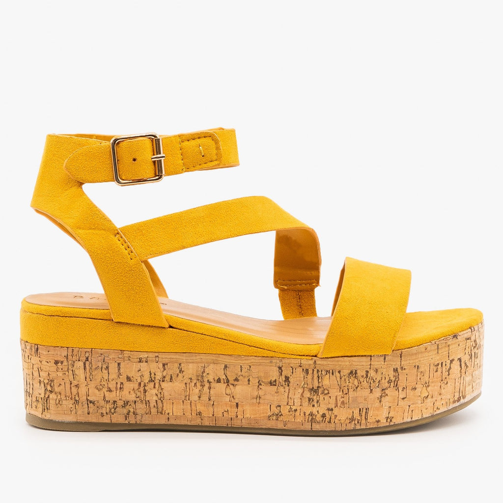 Colorful Cork Flatform Sandal Wedges 