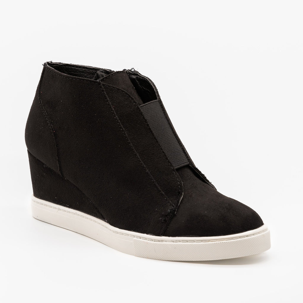 women's black sneaker wedges