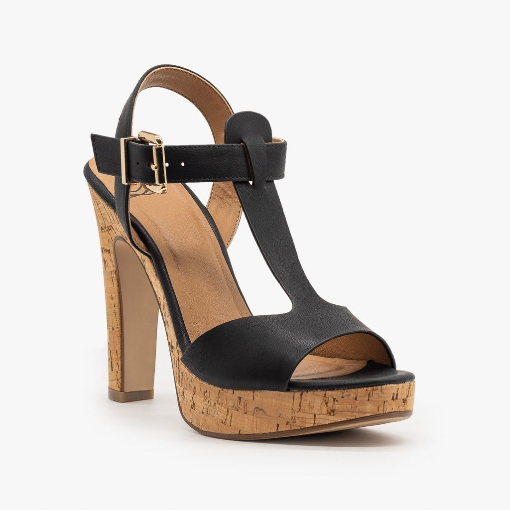 cork high heel sandals