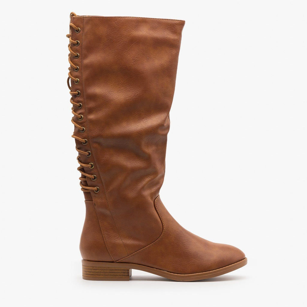 women's cognac leather riding boots