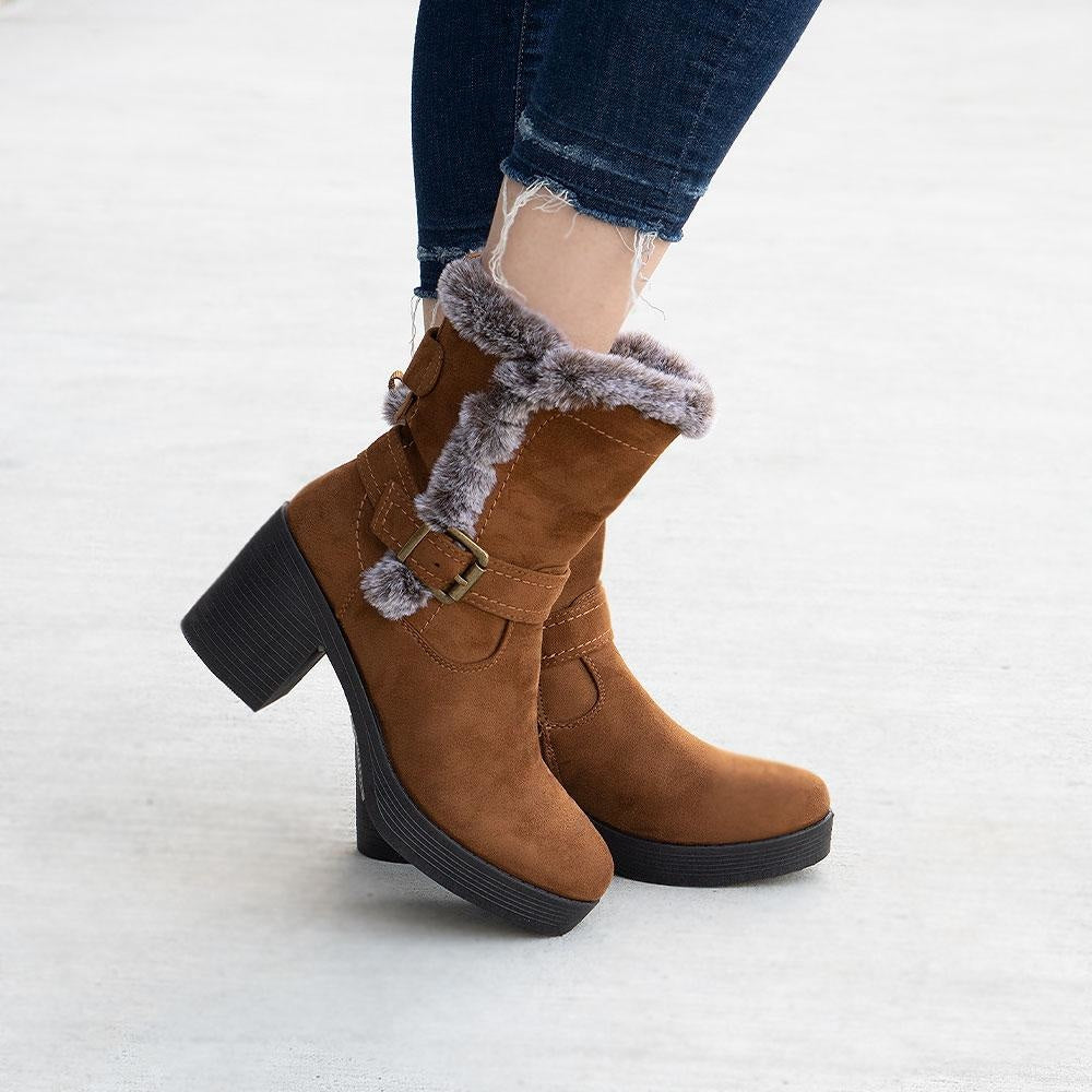 suede mid calf booties