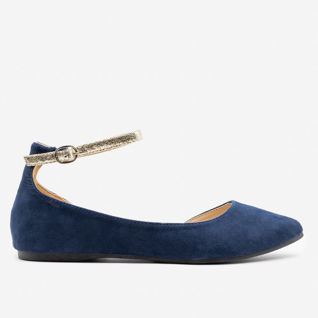 navy blue flats with ankle strap