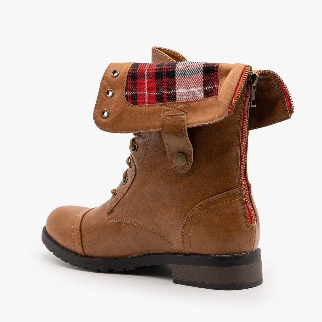 Cute Plaid Cuff Combat Boots - Refresh 