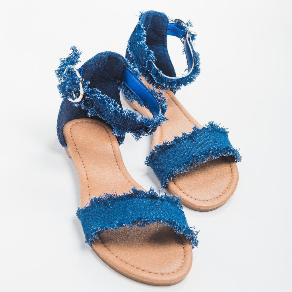 Denim Fringe Sandals - SOHO Shoes 