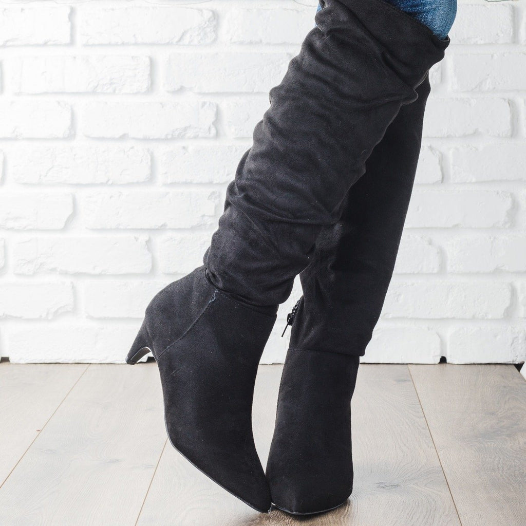 black kitten heel boots