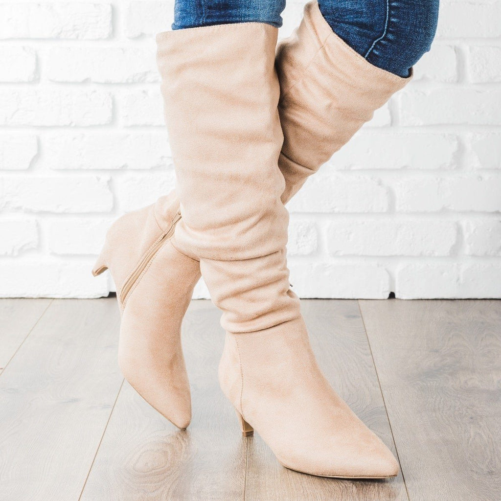 kitten heel boots suede