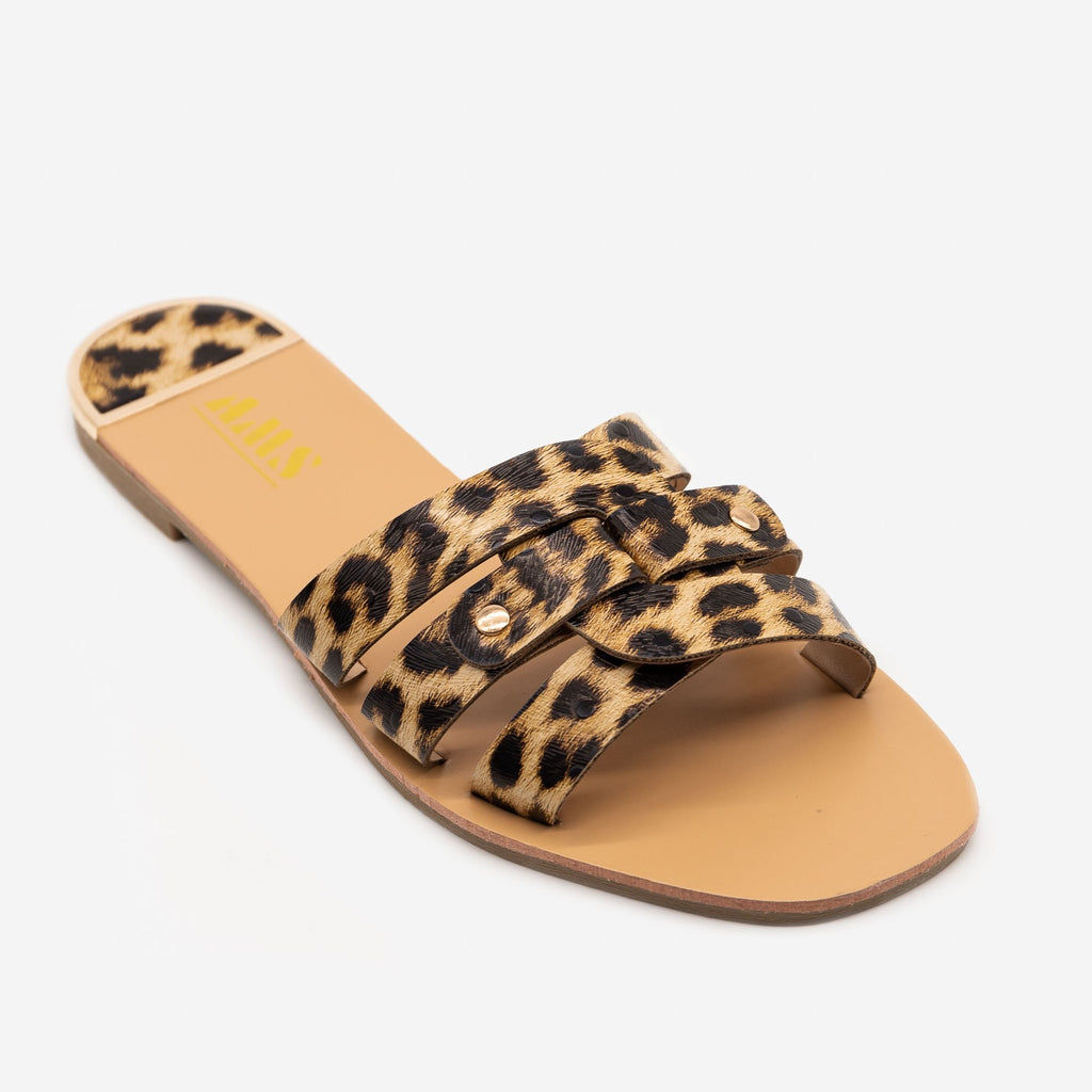 Double Looped Leopard Print Sandals 
