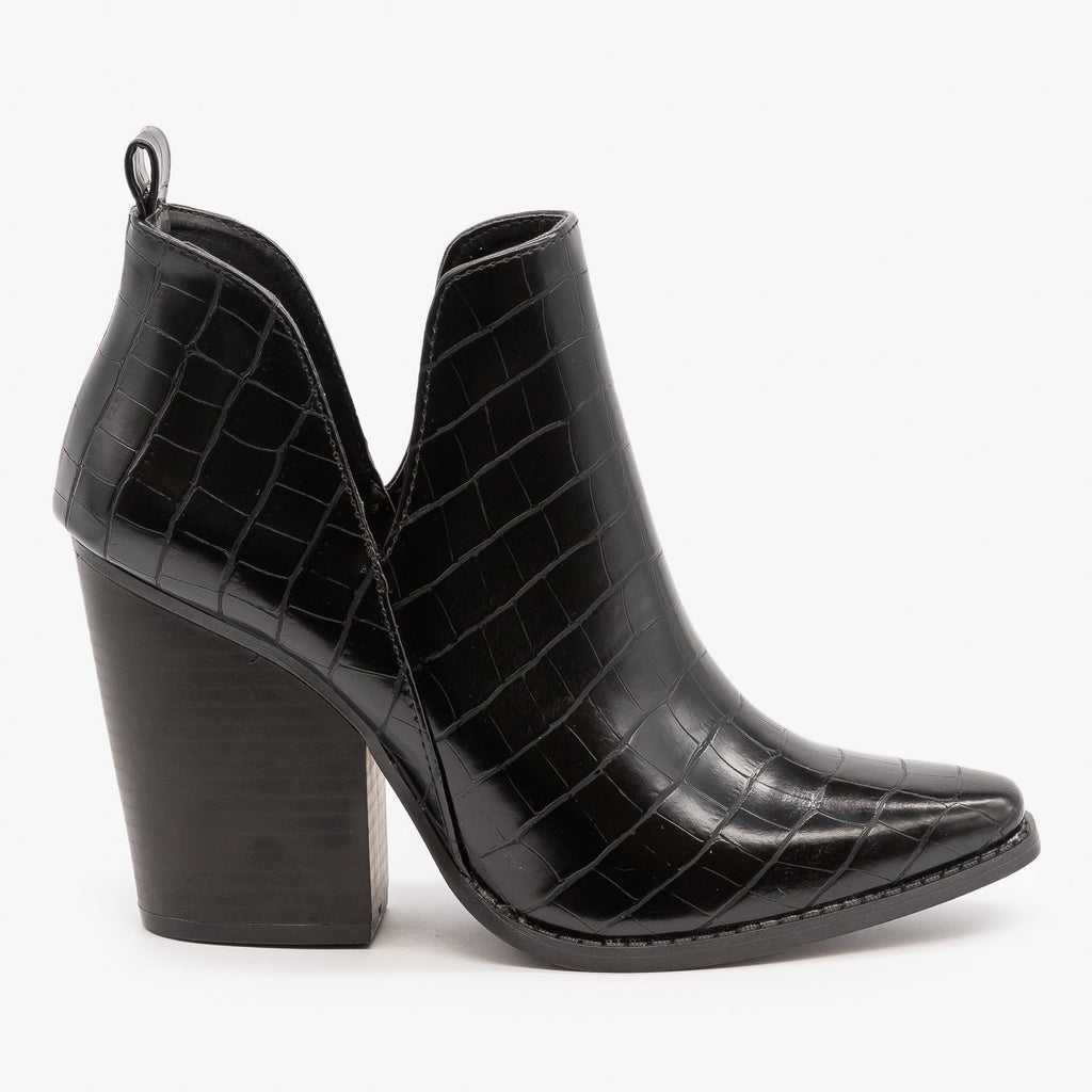 black crocodile booties