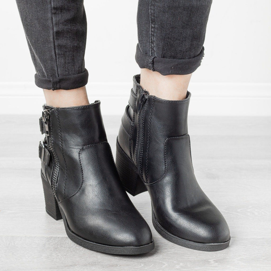 Edgy Distressed Buckle Booties Bamboo 
