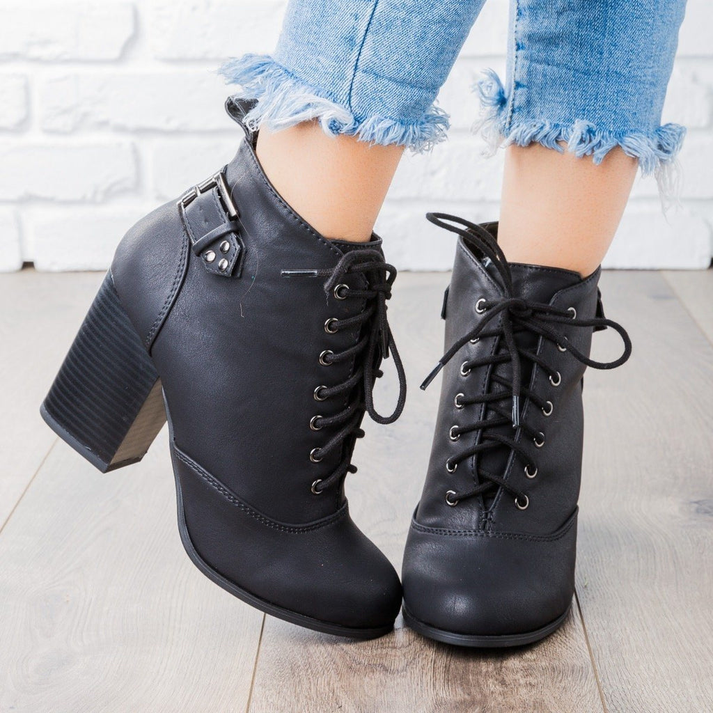 leather chunky heel booties