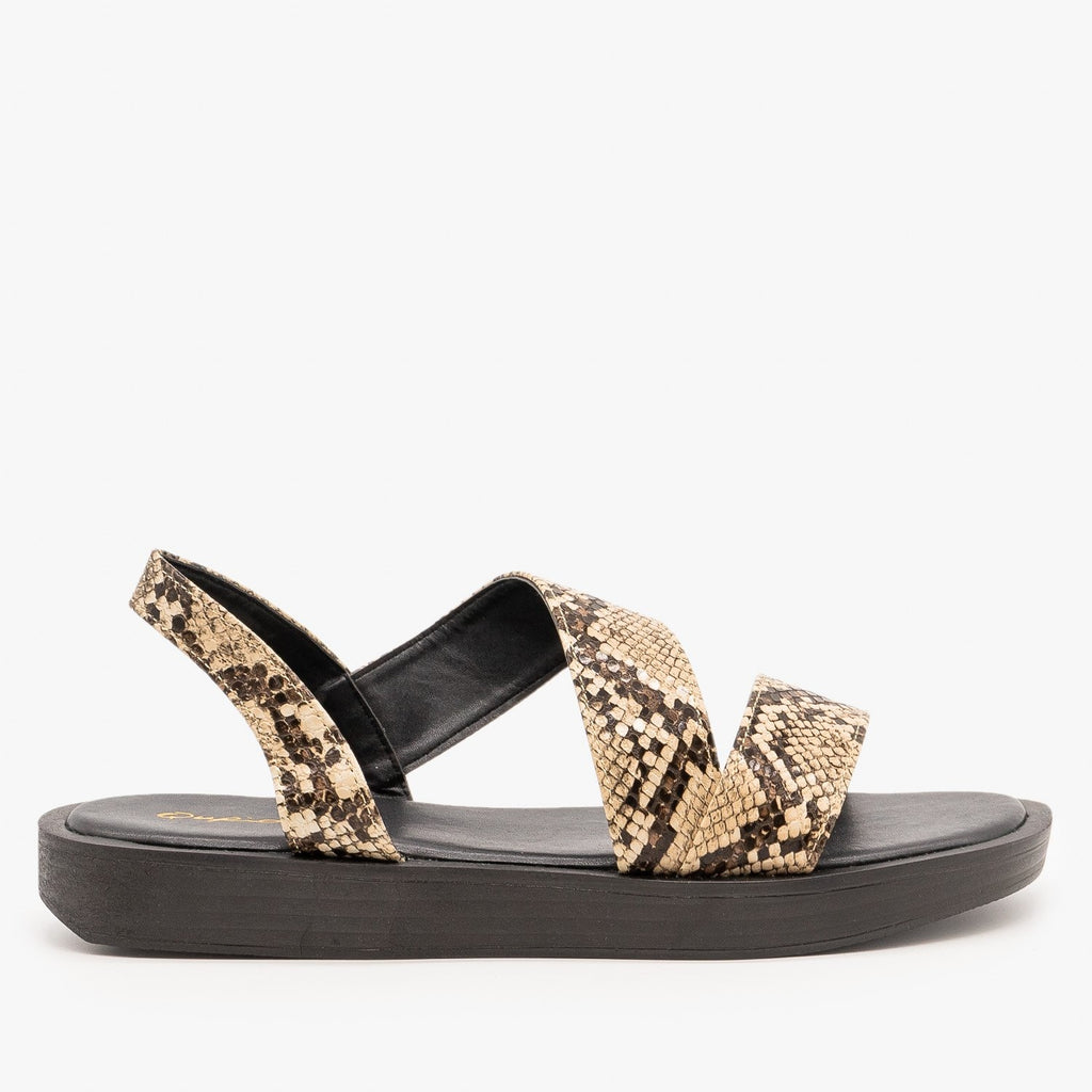 Edgy Snake Print Sandals - Qupid Shoes 