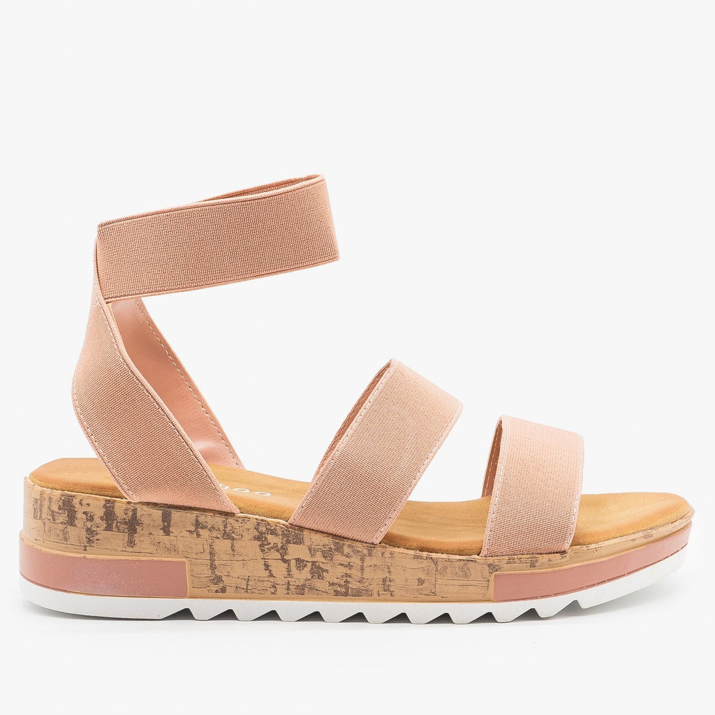 Elastic Cork Wedge Sandals - Weeboo 