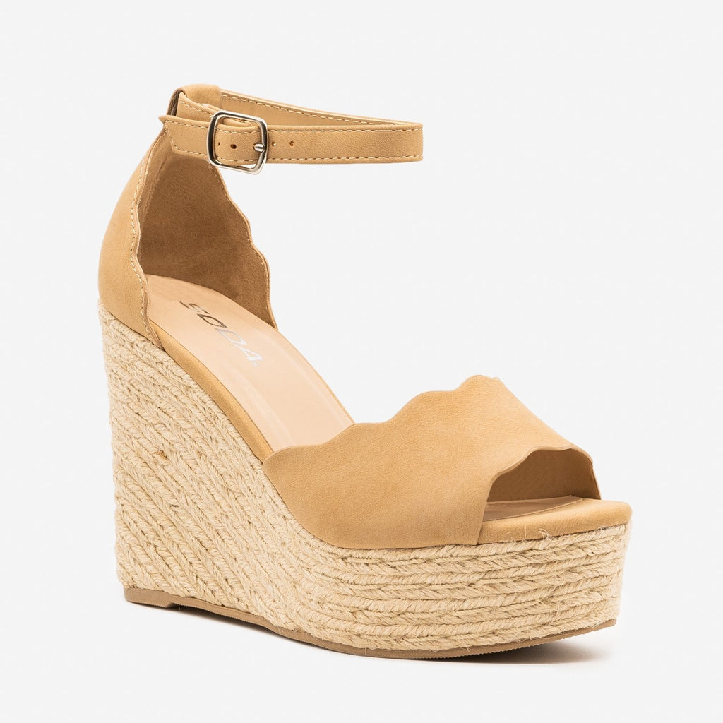 Espadrille Scalloped Sandal Wedges 