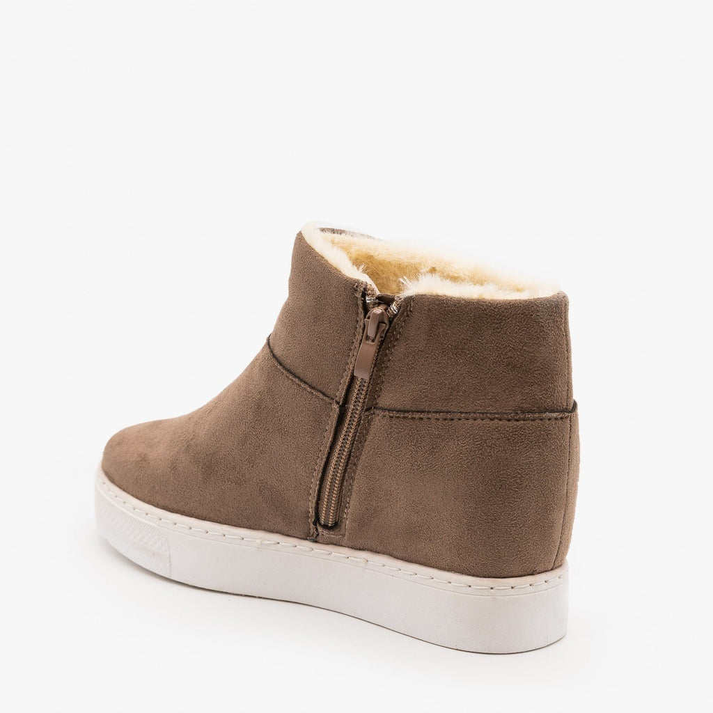 Faux Fur Lined Sneaker Wedges Bamboo 