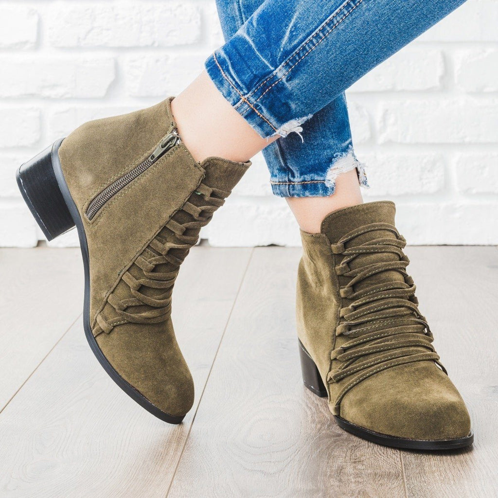 womens suede lace up booties