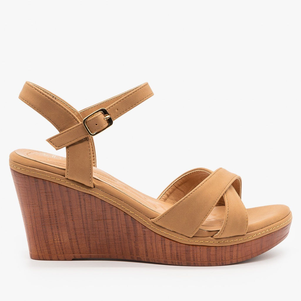 Faux Wood Wedge Heel Sandals - Bella 