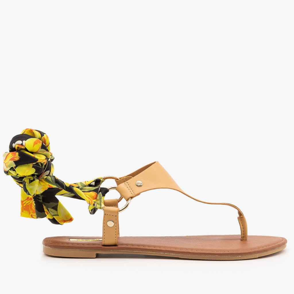 Floral Tie-Up Sandals - Qupid Shoes 