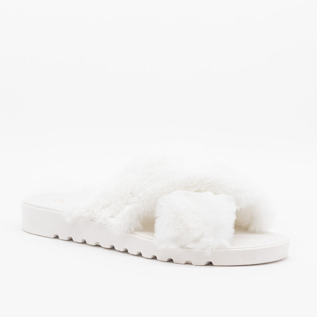 white fluffy shoes