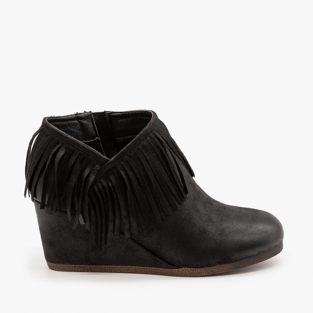 Fringe Capped Wedge Booties - Mata 