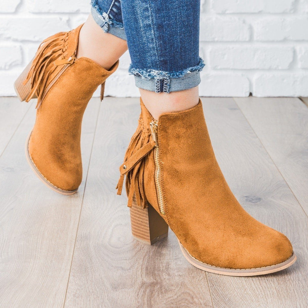 fringe heel booties