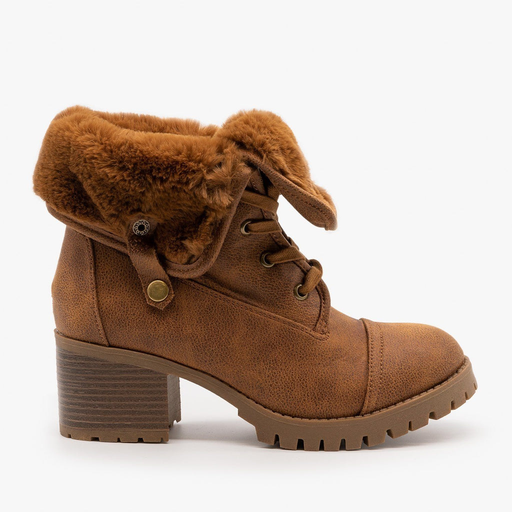 Fur Cuff Combat Boot - Bamboo Shoes 