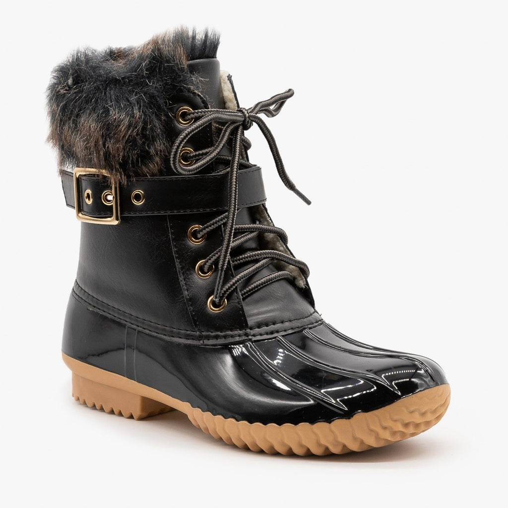 womens black duck boots with fur