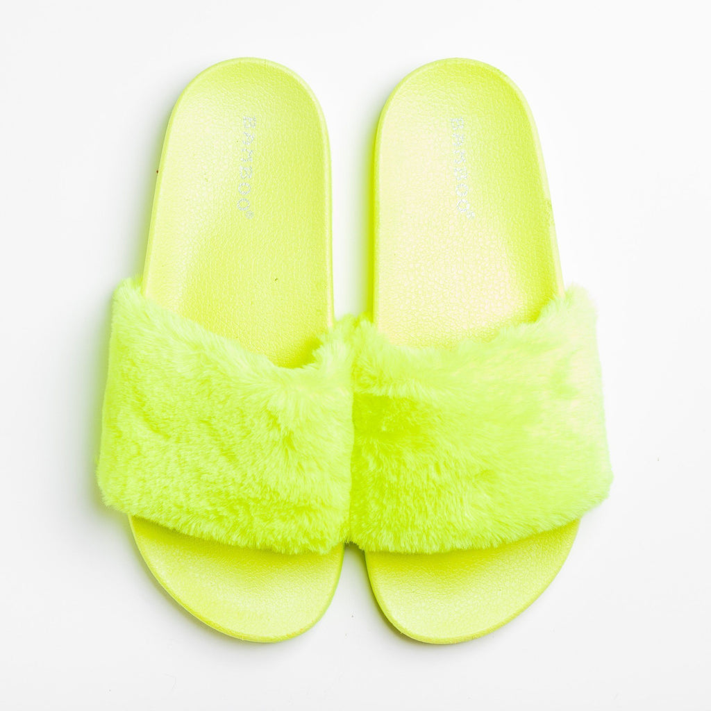 neon fluffy slides