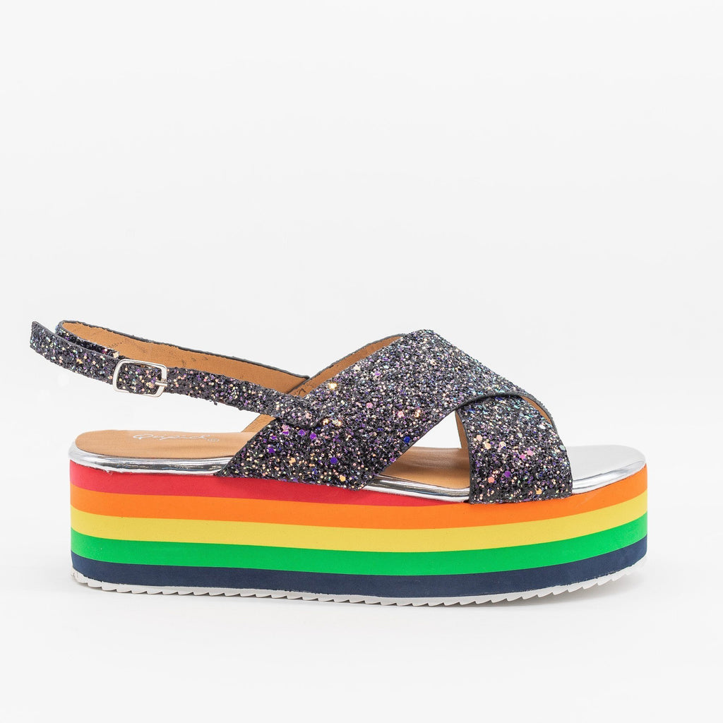 Glitter Rainbow Flatform Sandals 