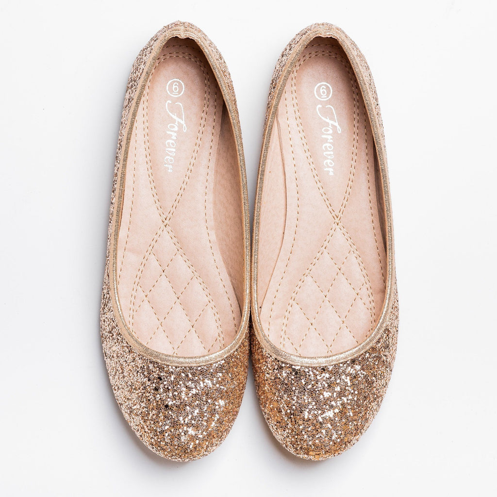 gold glitter ballet flats womens