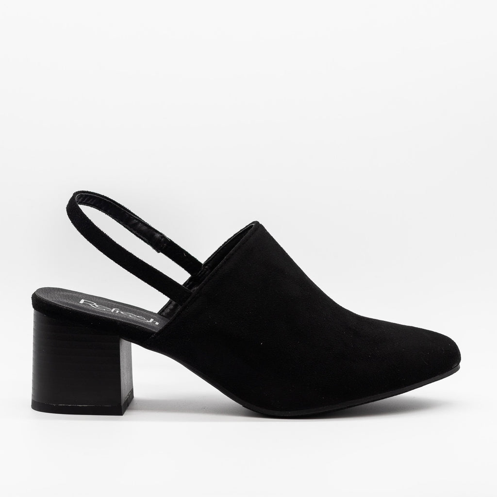 black low heel sling back shoes
