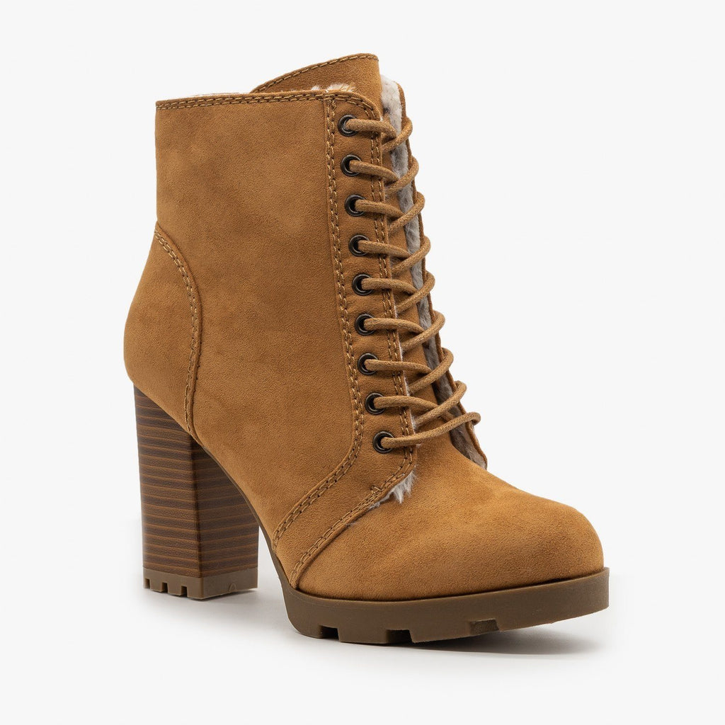 High Heel Lace Up Booties - Bamboo 