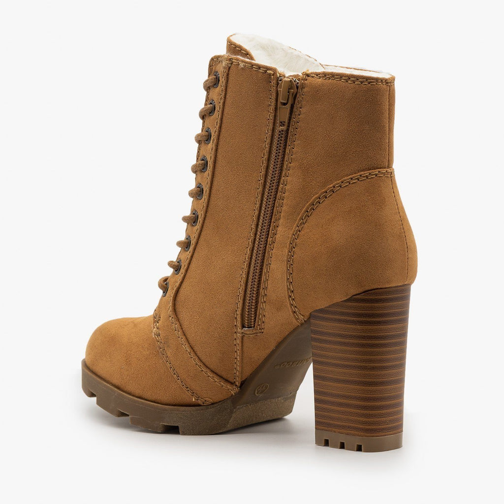 High Heel Lace Up Booties - Bamboo 