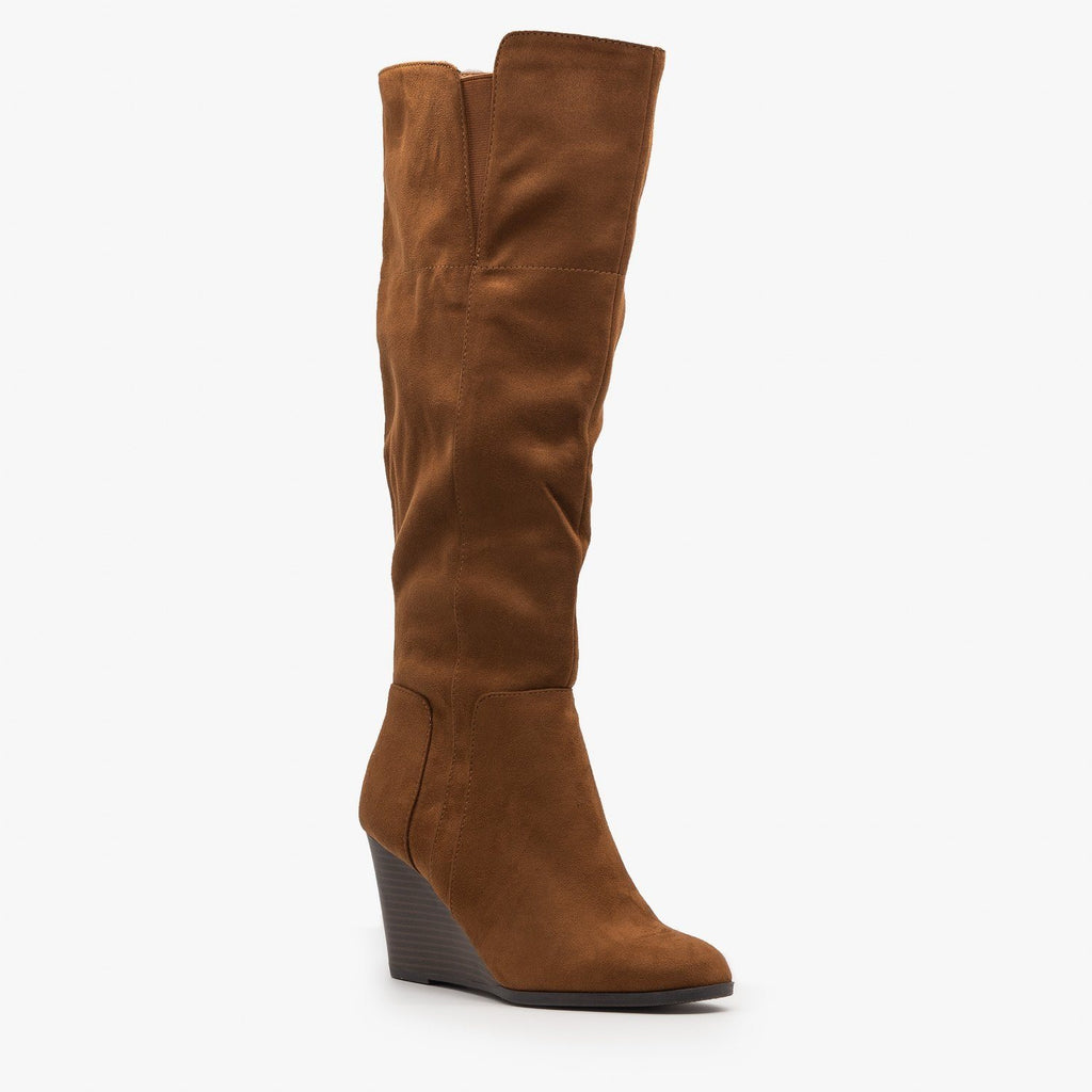 tan wedge knee high boots