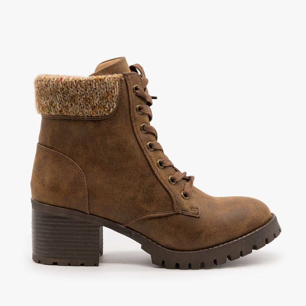 Knit Cuff Combat Boots - Bamboo Shoes 