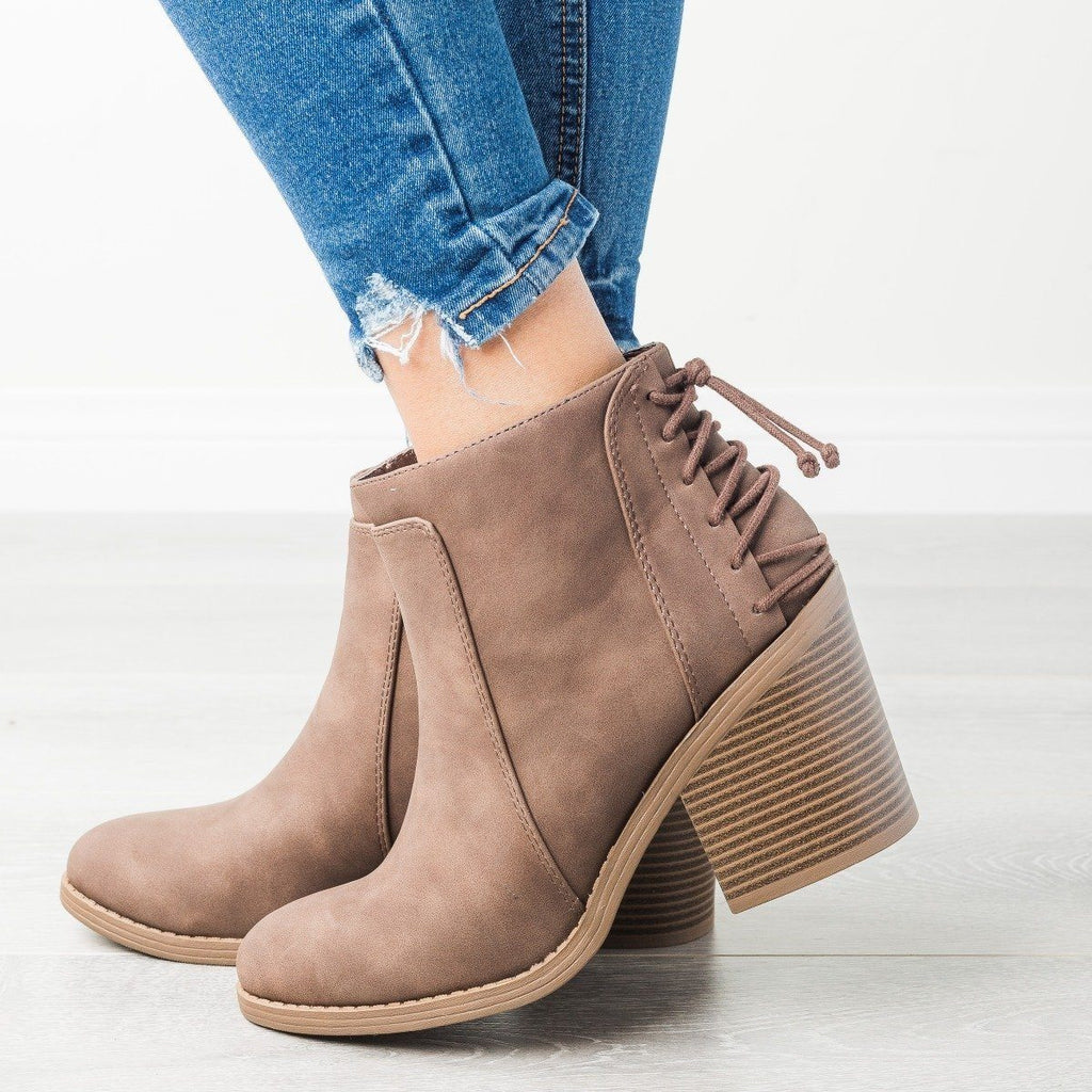 Lace-Up Chunky Heel Booties Soda Shoes 