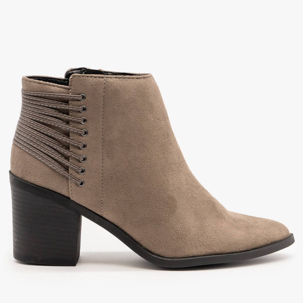 taupe pointed toe booties