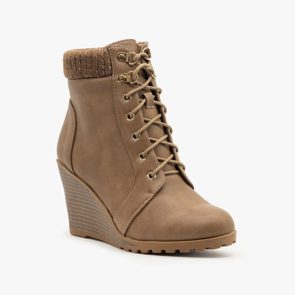 Lace Up Wedge Booties - Top Moda Shoes 