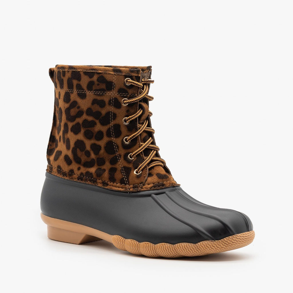 Leopard Lace Up Duck Boots - Top Moda 