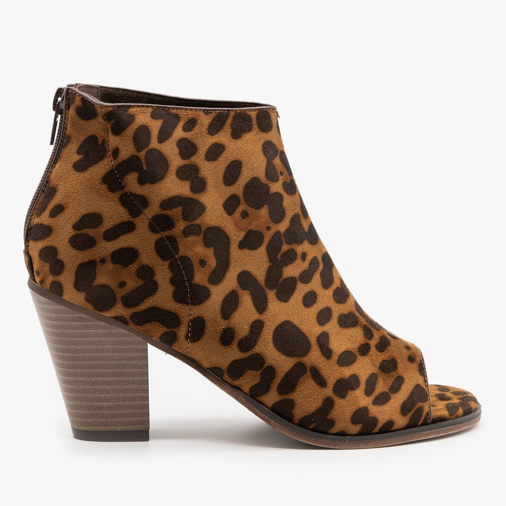 Leopard Print Open Toe Booties - Mata 